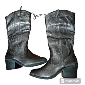 Pop Womens Kylie Gunmetal Stacked Heel Cowboy Boots NWT